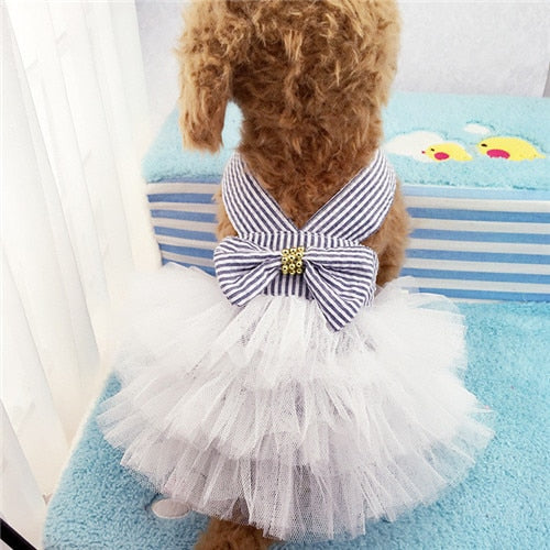 Sling Dog Dress Summer Dog Lace Tullle Dress Pet Dog Clothes for Small Dog Party Birthday Wedding Bowknot Dress Puppy Costume