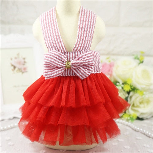Sling Dog Dress Summer Dog Lace Tullle Dress Pet Dog Clothes for Small Dog Party Birthday Wedding Bowknot Dress Puppy Costume