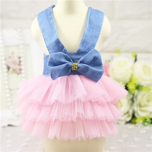 Sling Dog Dress Summer Dog Lace Tullle Dress Pet Dog Clothes for Small Dog Party Birthday Wedding Bowknot Dress Puppy Costume