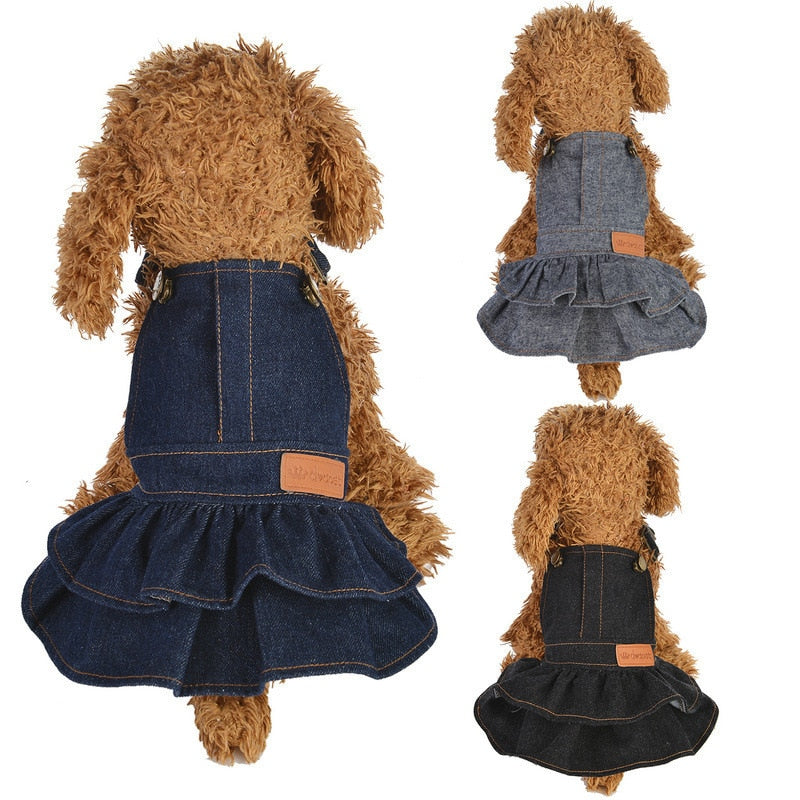 Pet Dog Fashion Solid Jean Dress Clothes Strap Denim Cool Summer Dresses For Small Dogs DC789