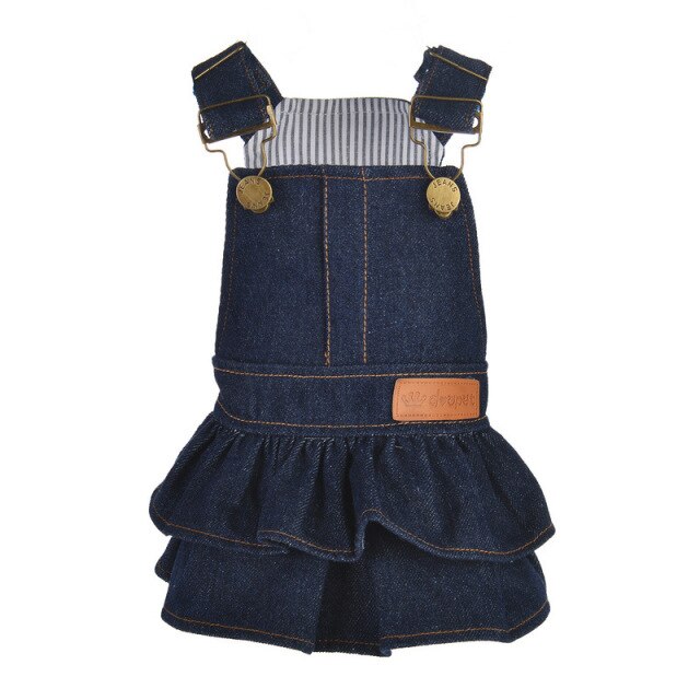 Pet Dog Fashion Solid Jean Dress Clothes Strap Denim Cool Summer Dresses For Small Dogs DC789