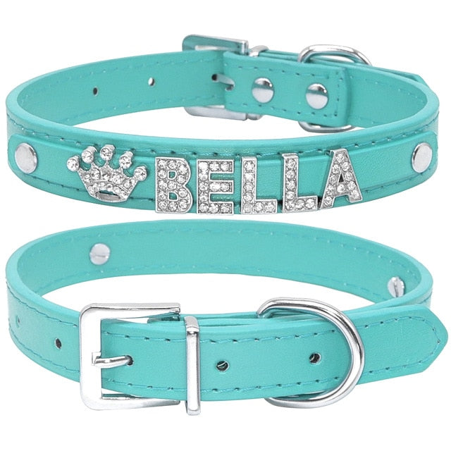 Bling Rhinestone Puppy Dog Collars Personalized Small Dogs Chihuahua Collar Custom Necklace Free Name Charms Pet Accessories