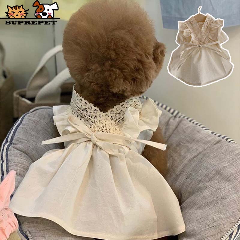 SUPREPET Sweet Dog Costumes for Small Dogs Girl Hawaiian Dress with Flowers Manual Puppy Clothes Lace Summer Yorkie Princess Cat