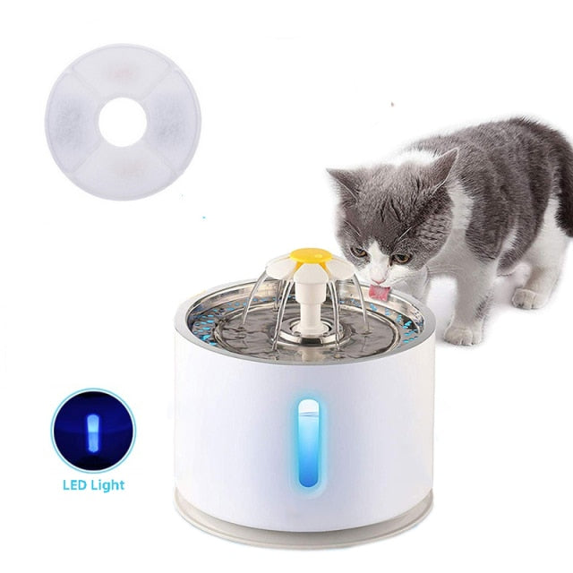 Automatic Pet Cat Water Fountain with LED Lighting 5 Pack Filters 2.4L USB Dogs Cats Mute Drinker Feeder Bowl Drinking Dispenser