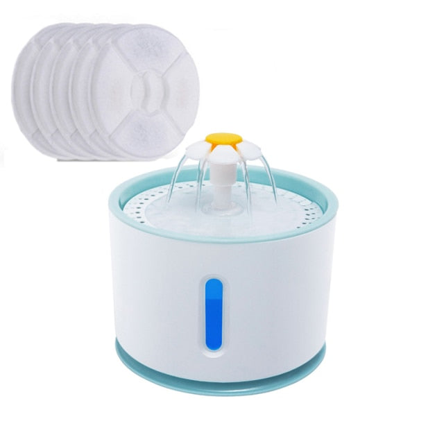 Automatic Pet Cat Water Fountain with LED Lighting 5 Pack Filters 2.4L USB Dogs Cats Mute Drinker Feeder Bowl Drinking Dispenser