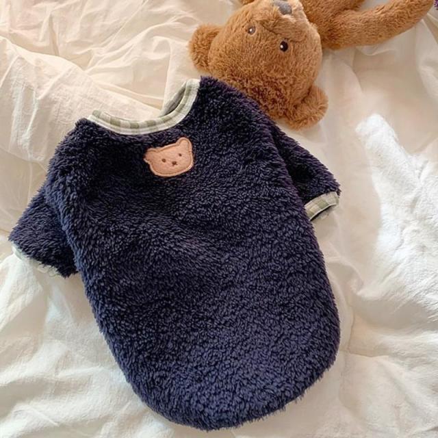 Cute Pet Dog Clothes Plush Bear Embroidery Dog Shirt Pullover For Small Medium Dogs Girls Coats Warm Design Chihuahua Yorkshire