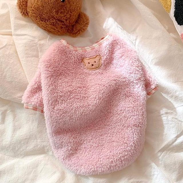 Cute Pet Dog Clothes Plush Bear Embroidery Dog Shirt Pullover For Small Medium Dogs Girls Coats Warm Design Chihuahua Yorkshire