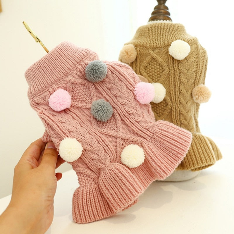 Winter Dog Cat Sweater Skirt Knitwear Soft Warm Ball Dog Clothes For Dogs Cats Coat For Small Yorkie Chihuahua Pet Clothing