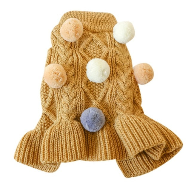 Winter Dog Cat Sweater Skirt Knitwear Soft Warm Ball Dog Clothes For Dogs Cats Coat For Small Yorkie Chihuahua Pet Clothing