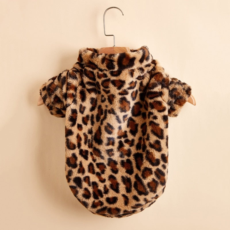 Dog Clothes for Dogs Pet Sweater Jacket Coat Winter Leopard Print French Bulldog Soft Coat Medium Dog Clothes Fur Hoodies