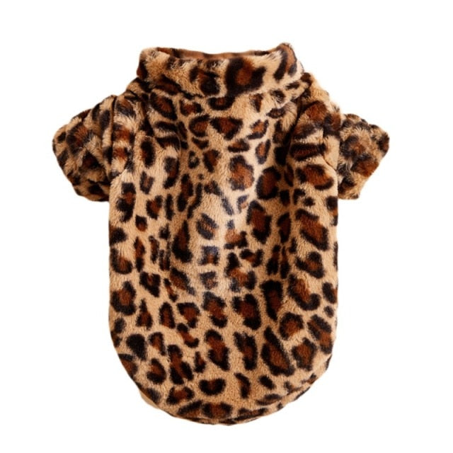 Dog Clothes for Dogs Pet Sweater Jacket Coat Winter Leopard Print French Bulldog Soft Coat Medium Dog Clothes Fur Hoodies