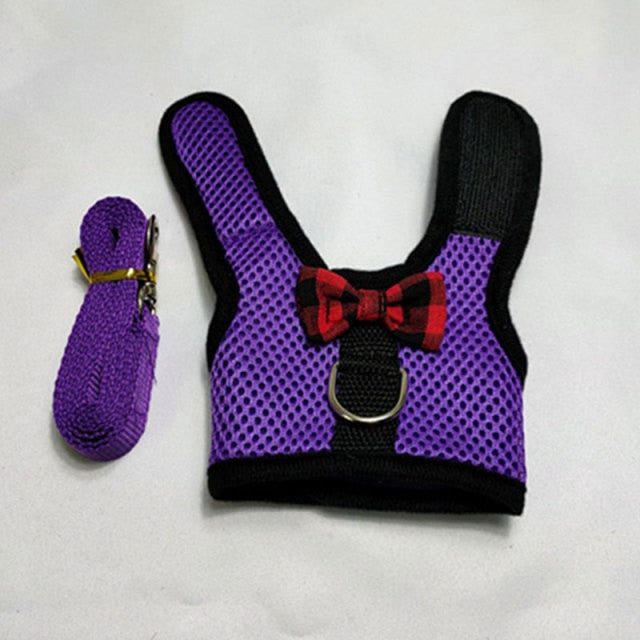 Rabbits Hamster Vest Bowknot Rabbit Leash Multicolor Convenient Rabbit Chest Back Safety Breathable Pet Supplies Rabbit Clothing