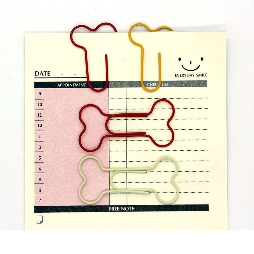 24pcs/lot Dog Bone Shaped Paper Clips Kawaii Stationery Metal Binder Clips Notes Letter Paper Schedule Invoice Clip Stationery