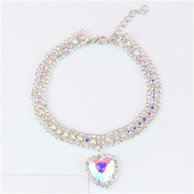 Pet Dog Collar with Bling Charm Adjustable Cat Necklace with Rhinestone Pendant Puppy Jewelry for Female Chihuahua Yorkie
