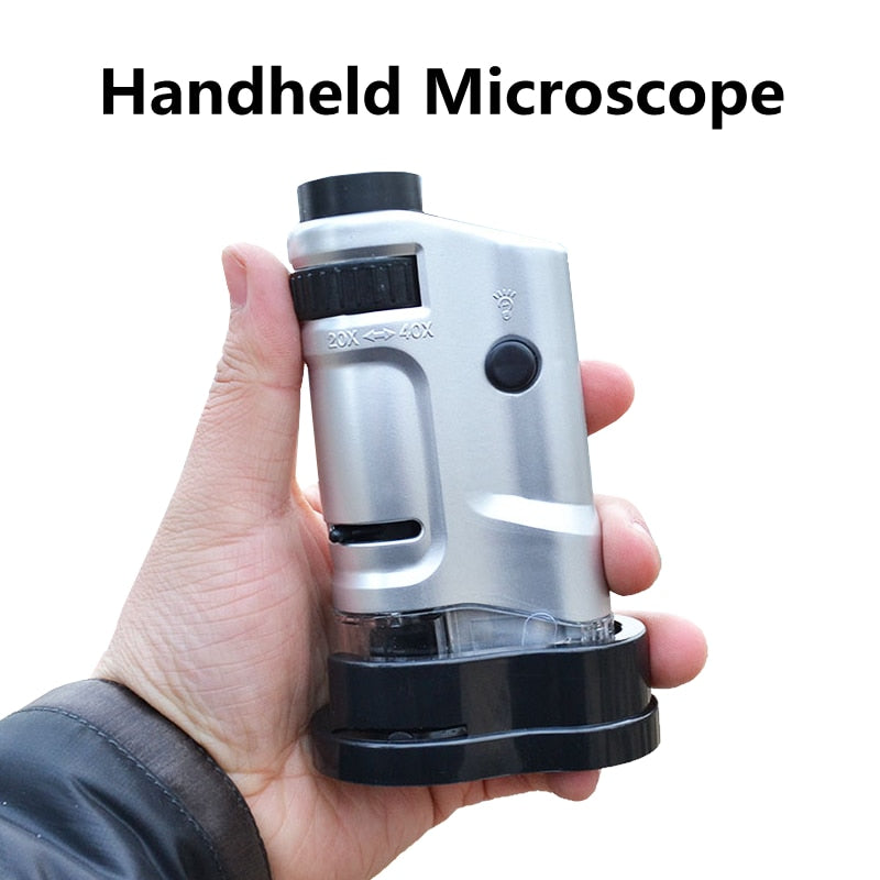 Handheld Microscope 20X-40X Mini Pocket Portable Optical Zoom Microscope with LED Light Jewelry Appreciation Magnifying Glass