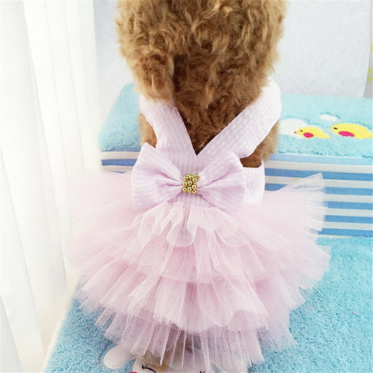 Sling Dog Dress Summer Dog Lace Tullle Dress Pet Dog Clothes for Small Dog Party Birthday Wedding Bowknot Dress Puppy Costume