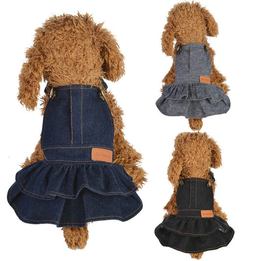 Pet Dog Fashion Solid Jean Dress Clothes Strap Denim Cool Summer Dresses For Small Dogs DC789