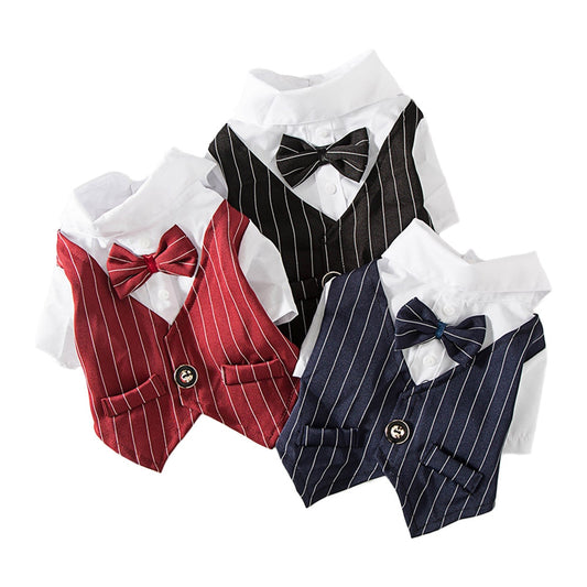 Gentleman Dog Clothes Wedding Suit Formal Shirt For Small Dogs Bowtie Tuxedo Pet Outfit Halloween Christmas Costume For Cats