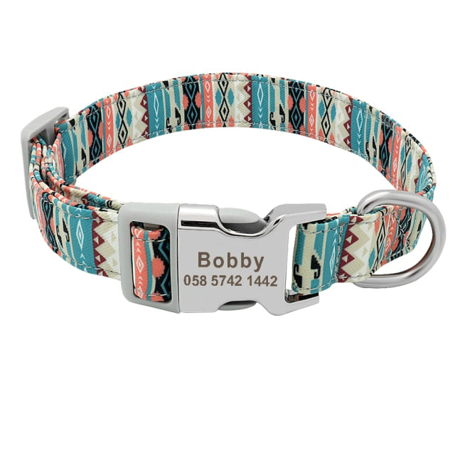 Custom Dog Collar Nylon Floral Engraved Pet Puppy Collar Print Personalized Name Collars for Small Medium Large Dogs Pitbull