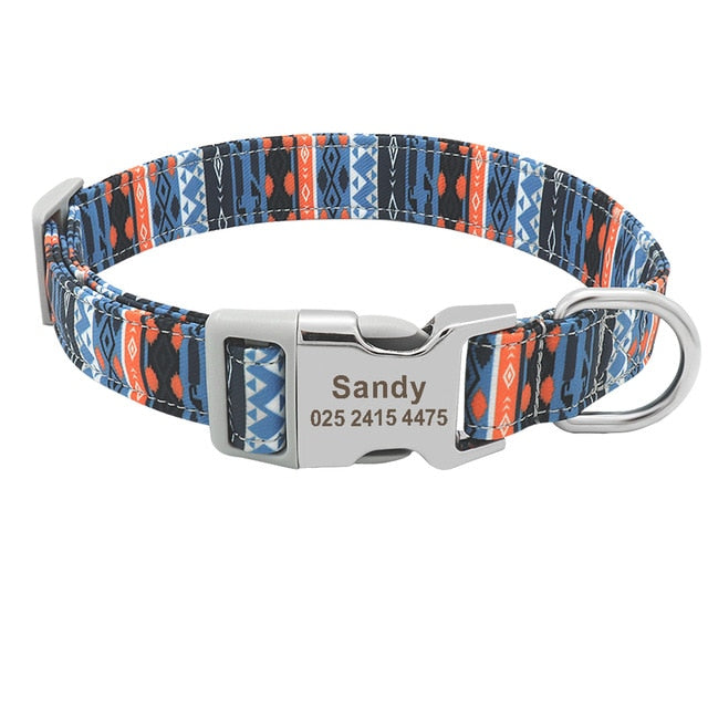 Custom Dog Collar Nylon Floral Engraved Pet Puppy Collar Print Personalized Name Collars for Small Medium Large Dogs Pitbull