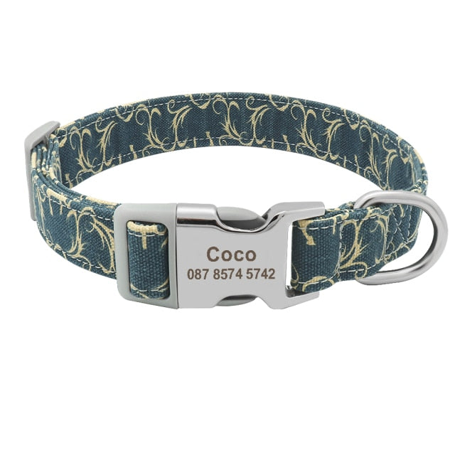 Custom Dog Collar Nylon Floral Engraved Pet Puppy Collar Print Personalized Name Collars for Small Medium Large Dogs Pitbull