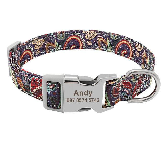Custom Dog Collar Nylon Floral Engraved Pet Puppy Collar Print Personalized Name Collars for Small Medium Large Dogs Pitbull