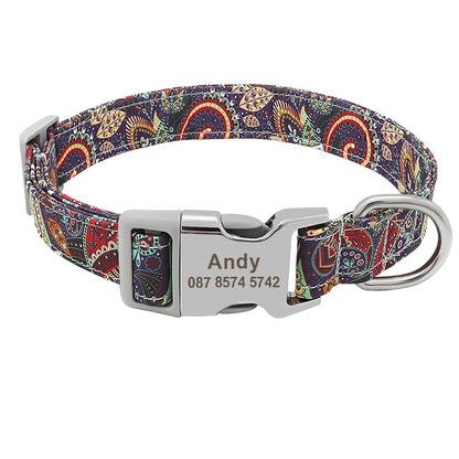 Custom Dog Collar Nylon Floral Engraved Pet Puppy Collar Print Personalized Name Collars for Small Medium Large Dogs Pitbull