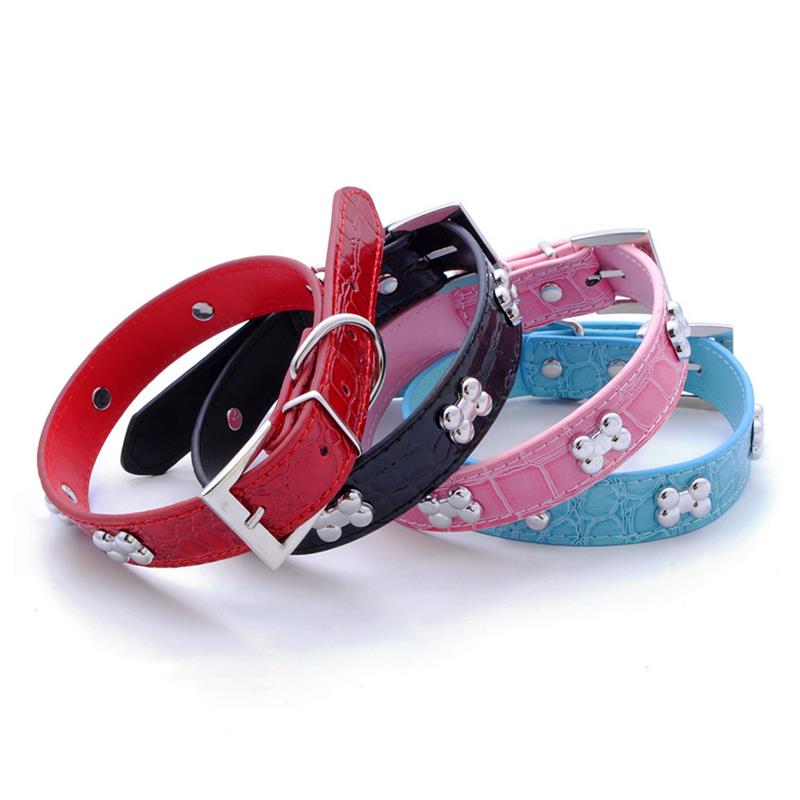 Transer Pet Dog Supplies Alligator PU Leather Bone Pet Necklace Accessory Pet Supply Dog Collar For Small Medium Dog