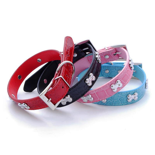 Transer Pet Dog Supplies Alligator PU Leather Bone Pet Necklace Accessory Pet Supply Dog Collar For Small Medium Dog
