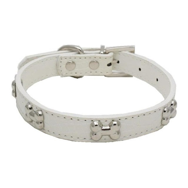 Transer Pet Dog Supplies Alligator PU Leather Bone Pet Necklace Accessory Pet Supply Dog Collar For Small Medium Dog
