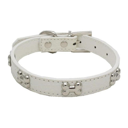 Transer Pet Dog Supplies Alligator PU Leather Bone Pet Necklace Accessory Pet Supply Dog Collar For Small Medium Dog