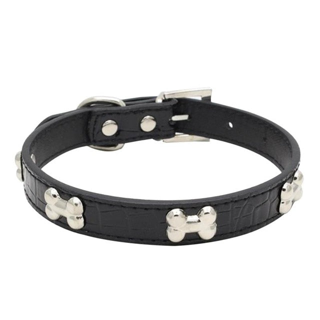 Transer Pet Dog Supplies Alligator PU Leather Bone Pet Necklace Accessory Pet Supply Dog Collar For Small Medium Dog