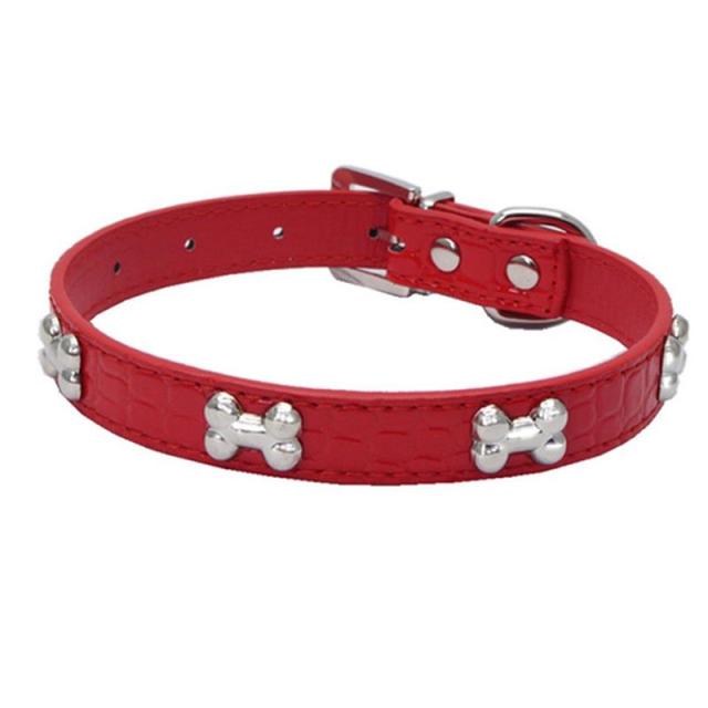 Transer Pet Dog Supplies Alligator PU Leather Bone Pet Necklace Accessory Pet Supply Dog Collar For Small Medium Dog