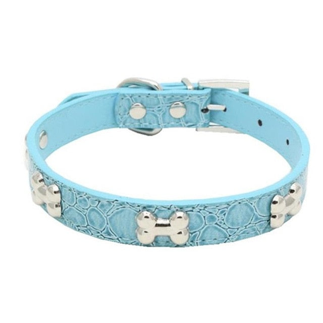 Transer Pet Dog Supplies Alligator PU Leather Bone Pet Necklace Accessory Pet Supply Dog Collar For Small Medium Dog