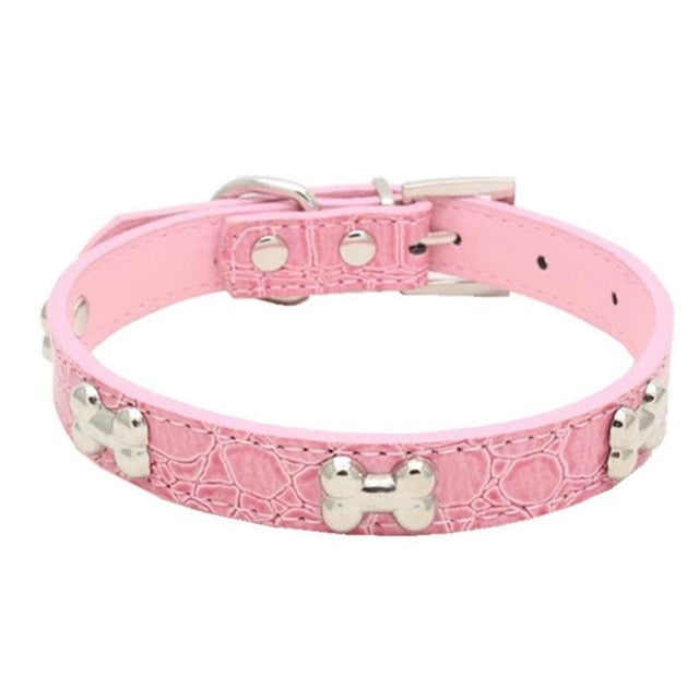 Transer Pet Dog Supplies Alligator PU Leather Bone Pet Necklace Accessory Pet Supply Dog Collar For Small Medium Dog