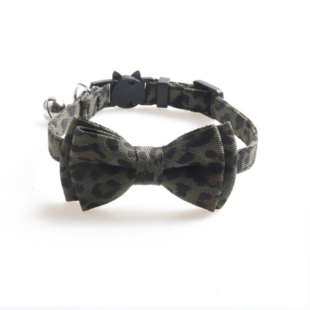Leopard Print Bowknot Cat Collar Adjustable Buckle Kitty Bow Tie with Bells Puppy Chihuahua Small Dogs Collars Pets Supplies