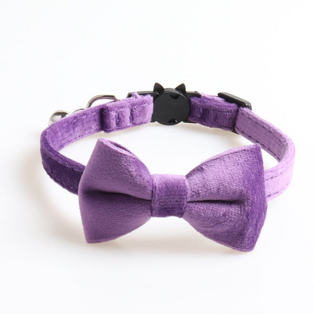 Velvet Cat Collar Solid Color Bowknot Puppy Chihuahua Collars with Bell Adjustable Safety Buckle Cats Bow Tie Pets Accessories