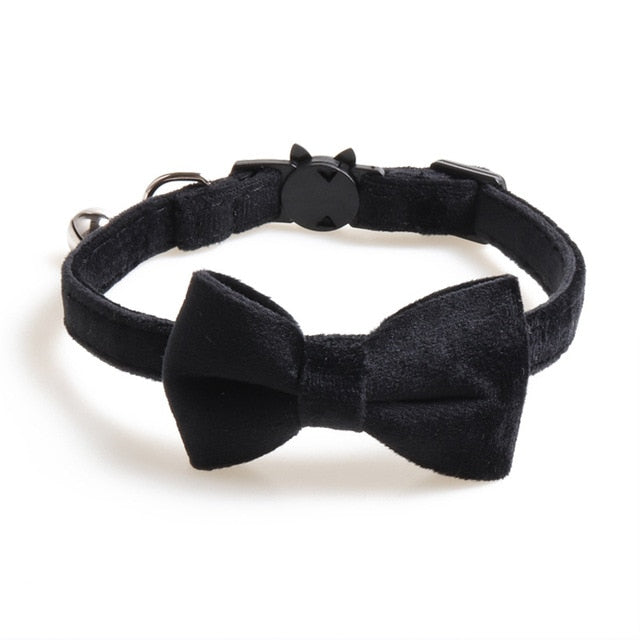 Velvet Cat Collar Solid Color Bowknot Puppy Chihuahua Collars with Bell Adjustable Safety Buckle Cats Bow Tie Pets Accessories