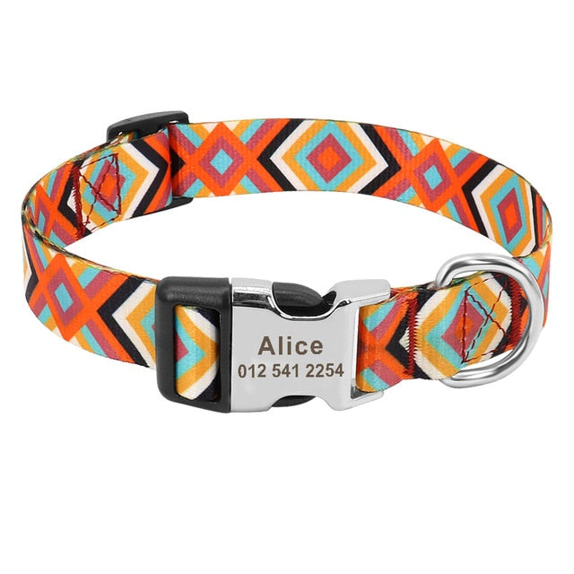 Fashion Custom Dog Collar Nylon Print Personalized Pet Collar Puppy Dog ID Collars Free Engraved ID for Small Medium Large Dogs