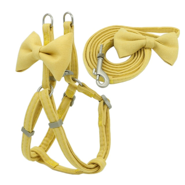 Dog Harness Leash Collar Set Adjustable Soft Cute Bow Double Layer Dog Harness for Small Medium Pet Collar Leash Outdoor Walking