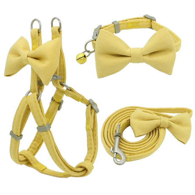 Dog Harness Leash Collar Set Adjustable Soft Cute Bow Double Layer Dog Harness for Small Medium Pet Collar Leash Outdoor Walking