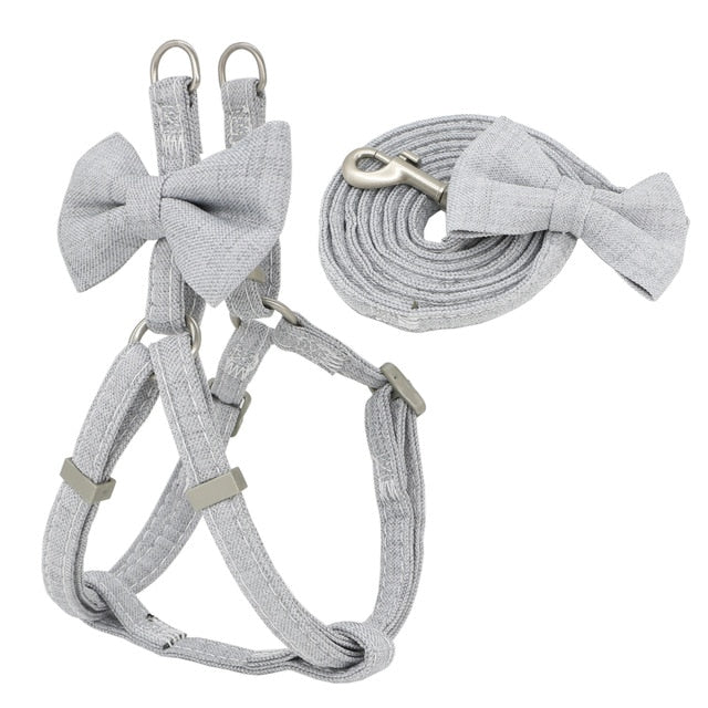 Dog Harness Leash Collar Set Adjustable Soft Cute Bow Double Layer Dog Harness for Small Medium Pet Collar Leash Outdoor Walking