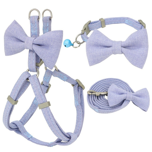 Dog Harness Leash Collar Set Adjustable Soft Cute Bow Double Layer Dog Harness for Small Medium Pet Collar Leash Outdoor Walking