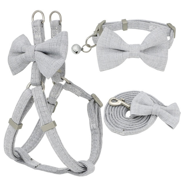 Dog Harness Leash Collar Set Adjustable Soft Cute Bow Double Layer Dog Harness for Small Medium Pet Collar Leash Outdoor Walking