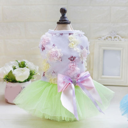 Summer Dog Dress Wedding Dress Skirt Bowknot Lace Sequins Pet Dog Clothes for Small Medium Dogs Sweet Mesh Pet Cat Short Skirts