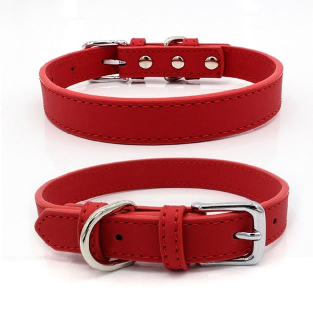 5 Colors PU Small Dogs Collars XS-M Adjustable Zinc Alloy Solid Color Puppy Collar Comfortable Durable Pets Supplies Accessories