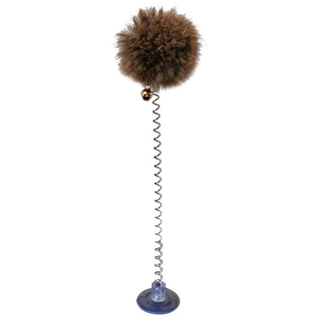 1pc Cat Teaser Toy Interactive Plush Cat Spring Wand Kitten Toy Ball With Sucker Bell Pet Supplies Pet Accessories For Cat