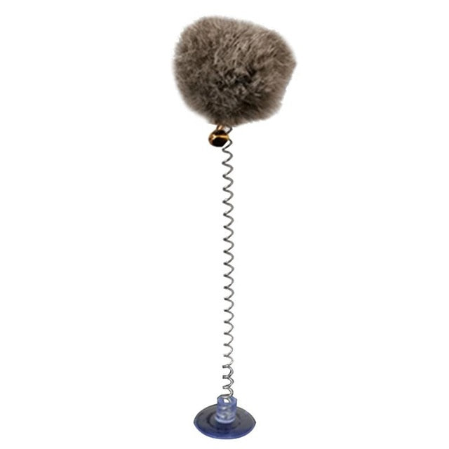 1pc Cat Teaser Toy Interactive Plush Cat Spring Wand Kitten Toy Ball With Sucker Bell Pet Supplies Pet Accessories For Cat