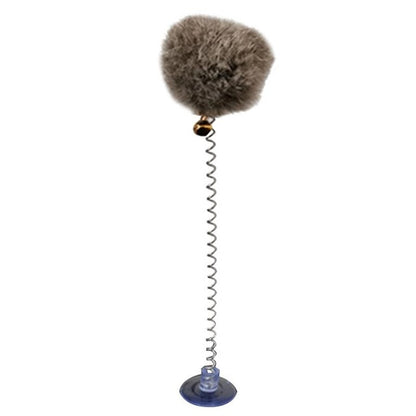 1pc Cat Teaser Toy Interactive Plush Cat Spring Wand Kitten Toy Ball With Sucker Bell Pet Supplies Pet Accessories For Cat