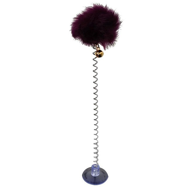 1pc Cat Teaser Toy Interactive Plush Cat Spring Wand Kitten Toy Ball With Sucker Bell Pet Supplies Pet Accessories For Cat